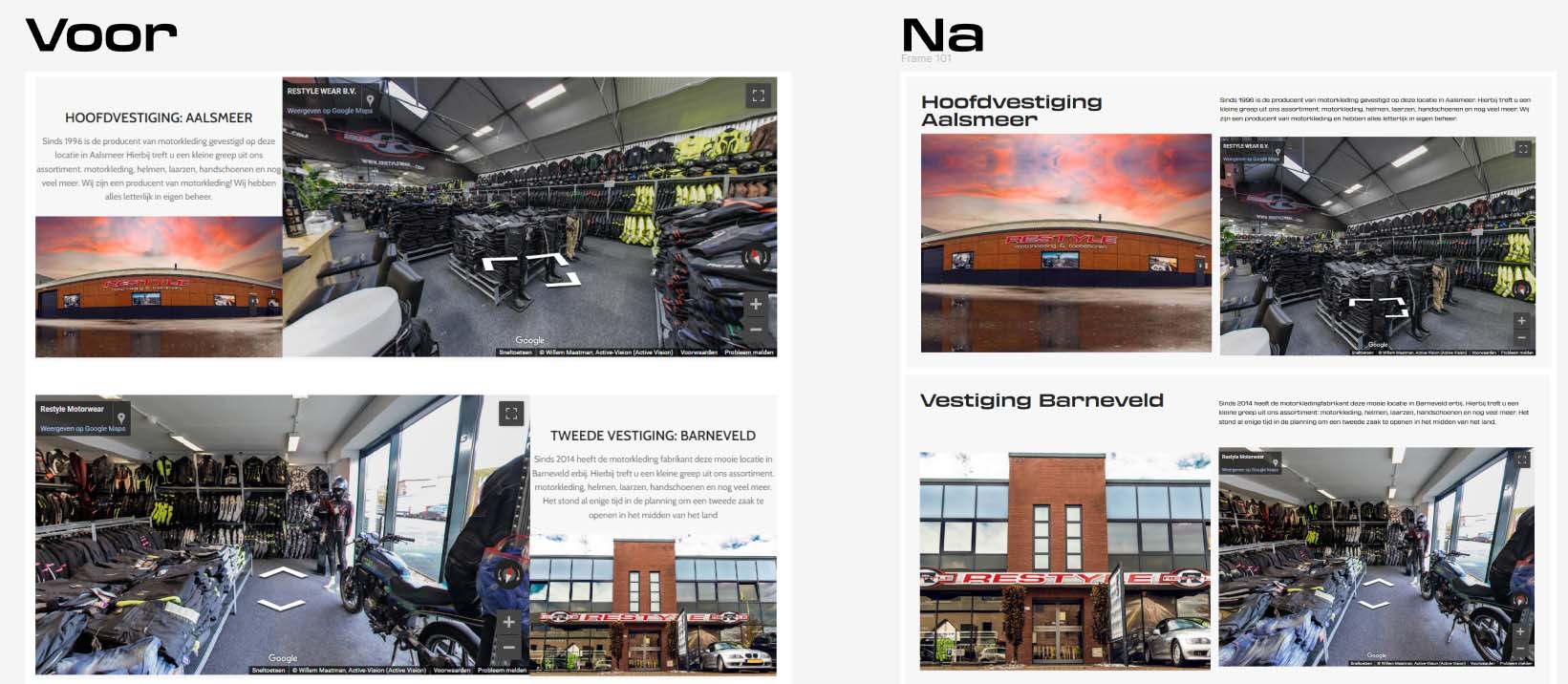 Detailverbeteringen in het ontwerp van de RESTYLE-website, voor en na