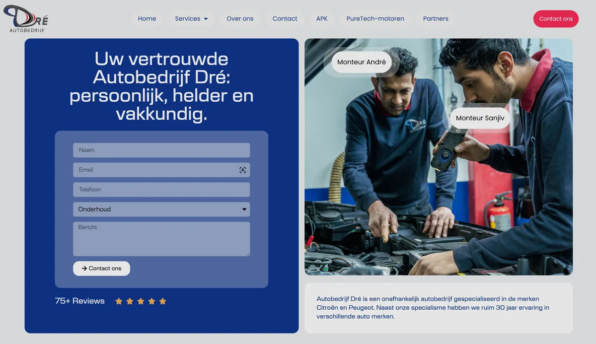 Website van Autobedrijf Dré, gemaakt door ReMaDe Studio